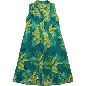 Phool Womens Green Tropical Palm Leaf Rayon Sleeveless Button Front Maxi Dress M
